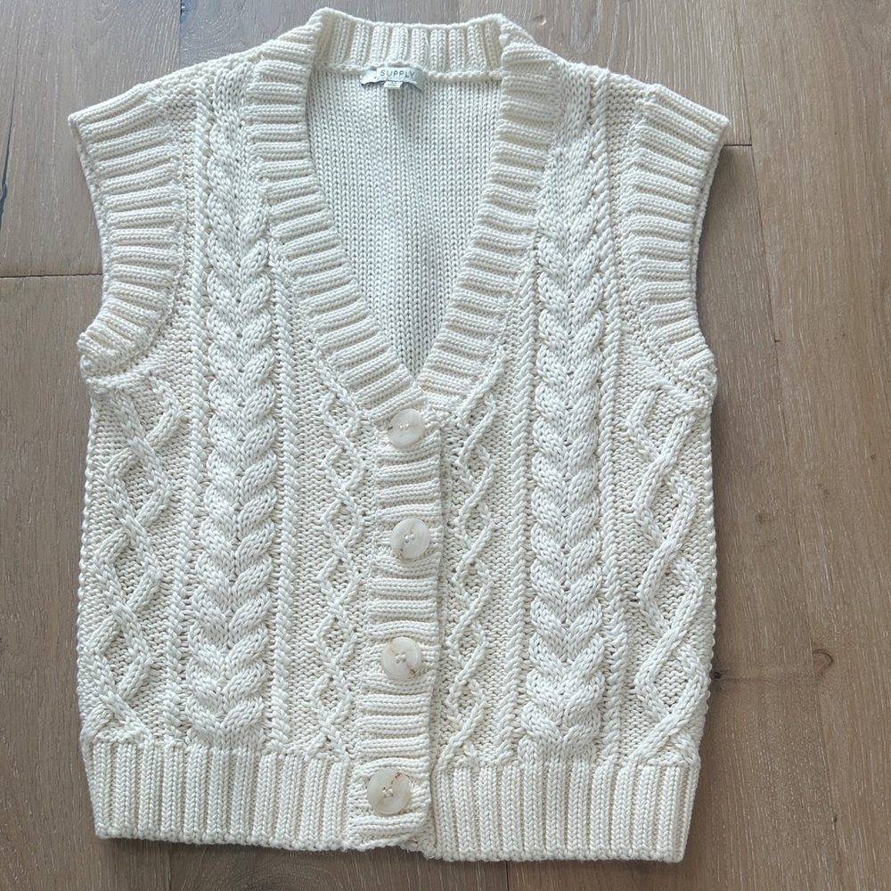 Z Supply Cream Cable Knit V-Neck Sweater Vest